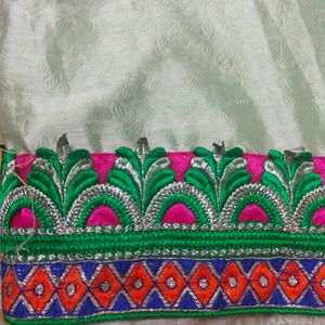 Florescent Green Saree With Stitched Blouse