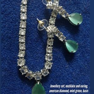 Dark Green American Diamond Necklace And Earrings