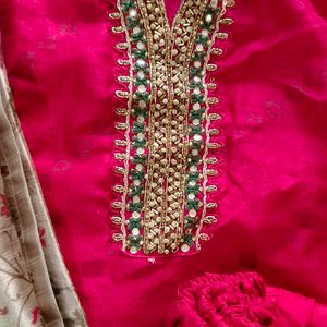 Red Handwork Kurthi Set