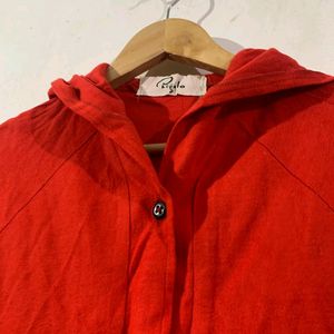 Red Oversized Sweater With Pockets And Cap