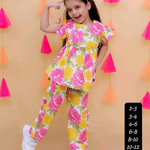 Floral Printed Coord Set For Kids