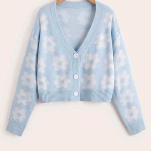 Blue Korean Short Cardigan