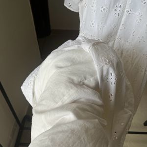 White Cotton  Schiffli Embroidered Tiered Maxi