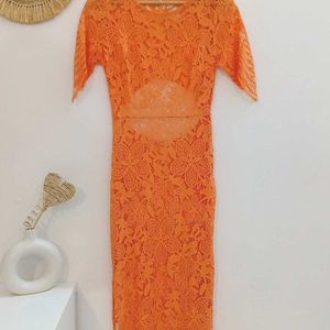 For Love And Lemons Orange Lace Dress