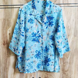 Blue Floral Shirt Size-46