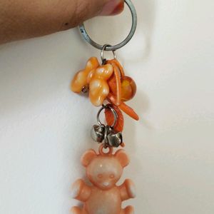 Orange Teddybear Keychain With Beautiful Butterfly