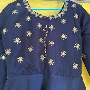 Navy Blue Anarkali With 2 Duppatas