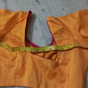 Mustard Yellow Blouse With Pink Piping