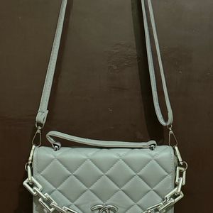 Silver Sling Bag With Chain