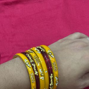 Red And Yellow Women Bangles Set-  2.6” Size