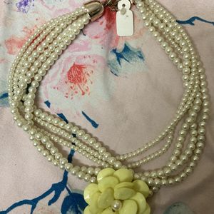 Neck Piece White Color Beads And Yellow Flower