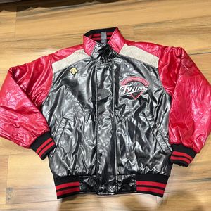 Mens oversized leather varsity jacket