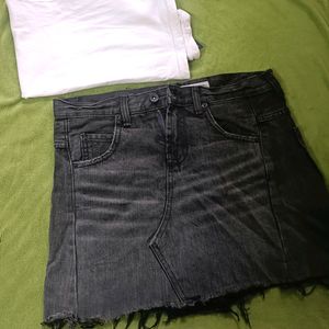 Denim Black & Grey Shade Skirt With Tshirt