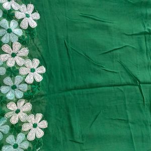 Bottle Green Floral Bordered Saree