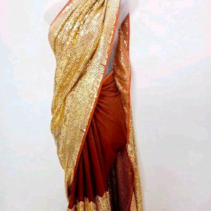 Golden Embellished Lux  Saree