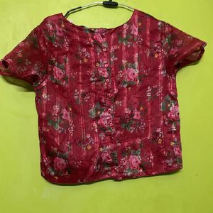 Red Floral Top For Ladies