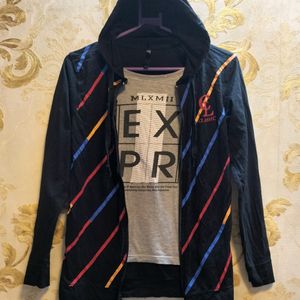 Boys T-shirt With Attached Jacket And Hoodie For 9 To 10 Yeras Old Boy.