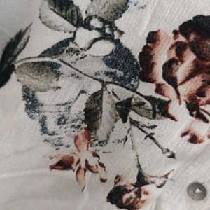 White Coloured Flower Printed Shirt For Women