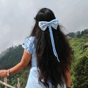 HANDMADE light Blue Big Size BOW Alligator Clip