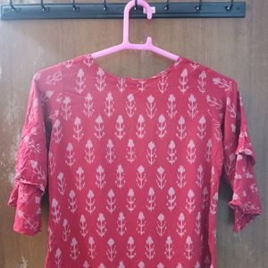 Floral Print Red Short Kurta