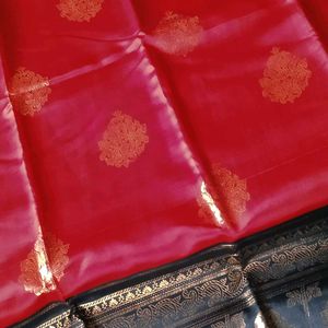 Mysore Silk Red Colour Foil Print Saree