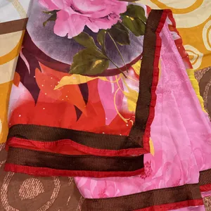 pink georgette daily wear saree good condition