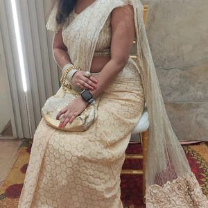 white saree and flower blouse