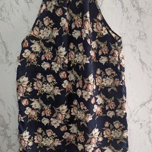 Halter Neck Floral Print Blue Top