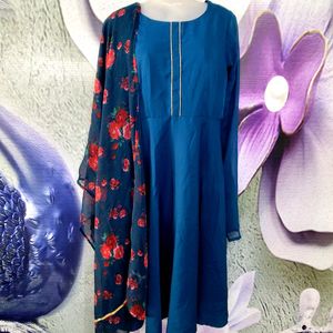 Anarkali Kurta With Floral Print Duppata Set