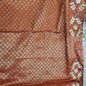 Brand New Orange Saree With Red Border And Blouse