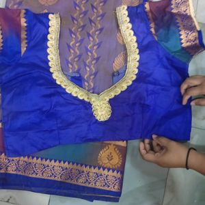 Blue 💙 Saree With Stitched MAGGAM  BLOUSE