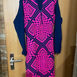 Majenta Pink Heavy Woolen Kurta For Winters