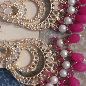 Jhumkas Pink-White