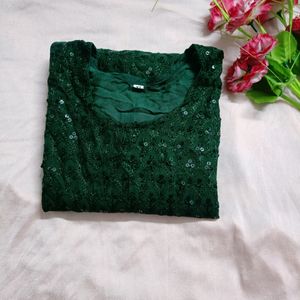 Beautiful Sequence Bottle Green Kurti