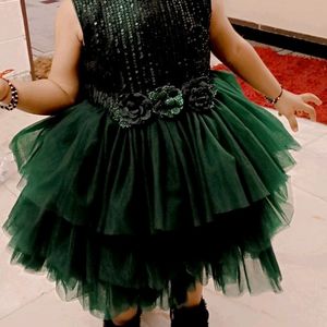 Bottle Green Tail Frock For Kids