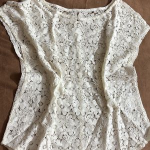 White Floral Net Top