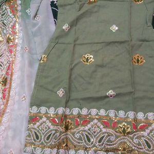 Pista Green Suit With Double Shades Dupatta