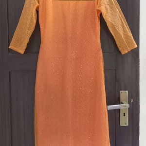 Coral Sequenced Kurthi will Sheer Sleeves