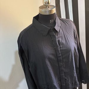 LOV cut Work Embroidery Black Shirt