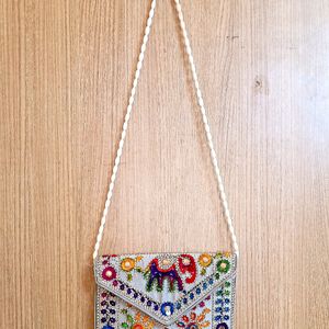 Grey Hand Embroidered Sling Bag