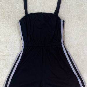 black playsuit with white stripes