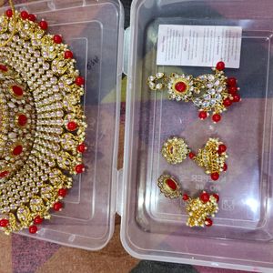 Kundan Necklace Heavy, Peora Gold Toned & Red Kundan Embellished Jewellery Set