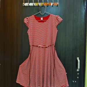 Red And White Flared Mini Dress