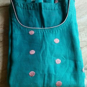 Blue Colour Straight Kurta With PinkColor Polkadot