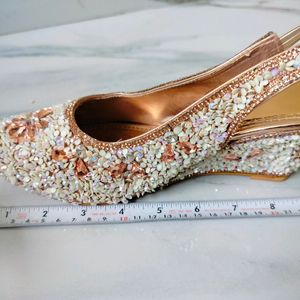 Heels Party Wear Sandal White And Rose Gold