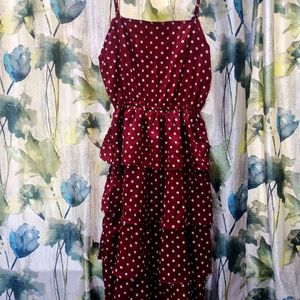 Maroon Polkadot Dress