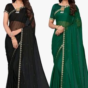 Black Saree With Matching Ear Rings