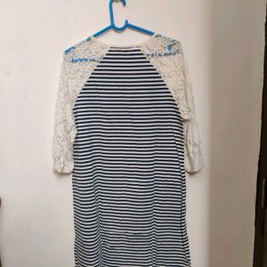 Blue Striped Nightwear Dress For Women