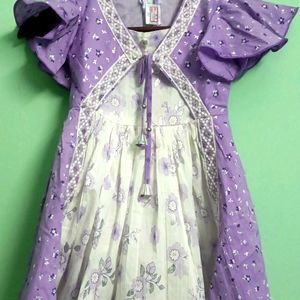 Lavender White Frock For Girls