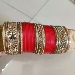 Bridal Chuda Red & Golden . Size 2/6